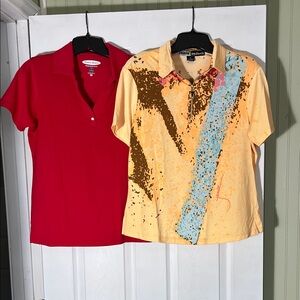 Jamie Sadock Yellow Abstract Tee & Pebble Beach Red Polo Golf Tops